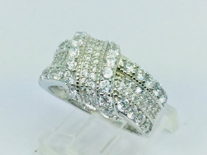 Rhodium Plated Sterling Silver Crossover CZ Ring