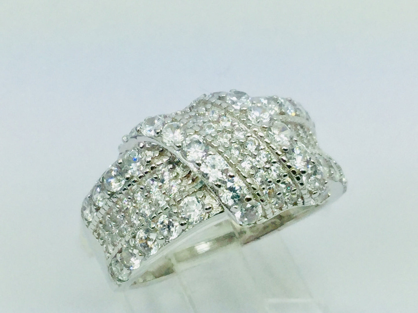 Rhodium Plated Sterling Silver Crossover CZ Ring
