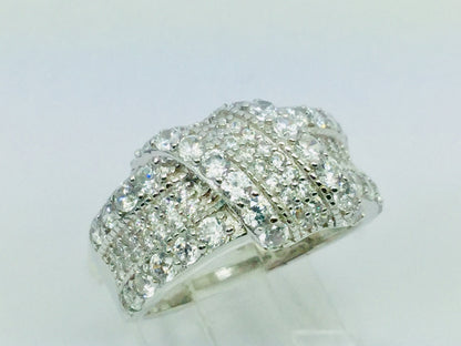 Rhodium Plated Sterling Silver Crossover CZ Ring