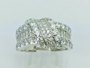 Rhodium Plated Sterling Silver Crossover CZ Ring