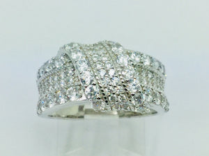 Rhodium Plated Sterling Silver Crossover CZ Ring