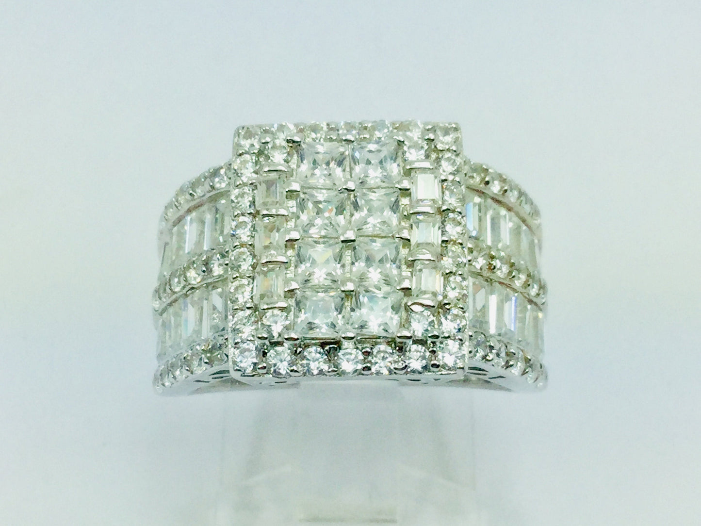 Rhodium Plated Sterling Silver Square Face CZ Ring