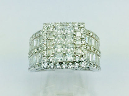 Rhodium Plated Sterling Silver Square Face CZ Ring